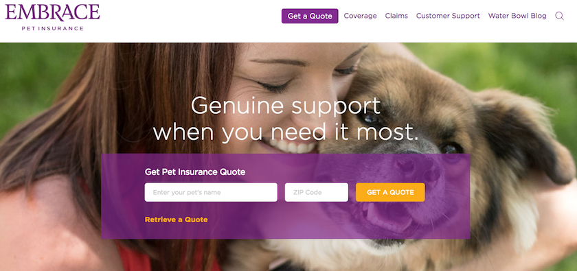 Embrace Pet Insurance Homepage
