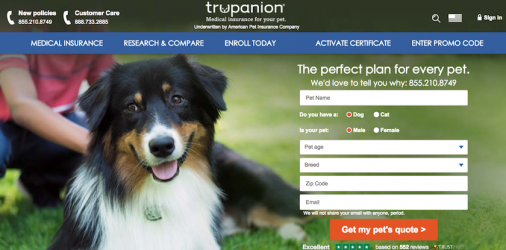 Trupanion Pet Insurance Homepage