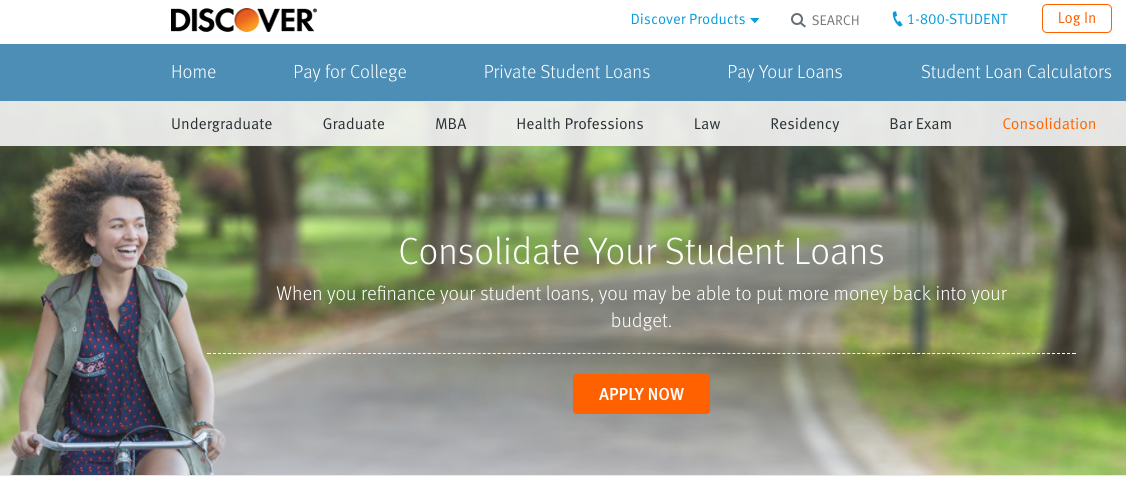 Discover Student Loans Page