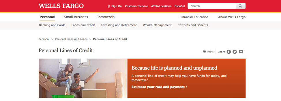 Wells Fargo Personal Line of Credit Step 1