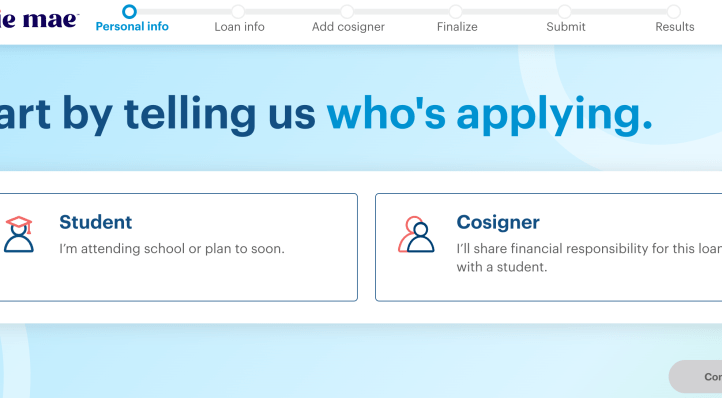 Sallie Mae's application page