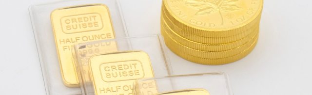 Gold coins and bars