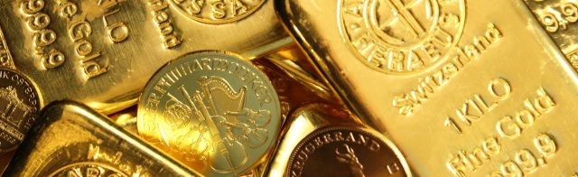 Gold coins and bars