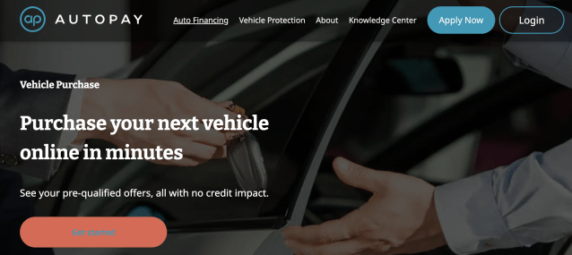 Image of Autopay's home page with "Get started" button