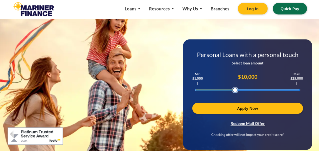 Mariner Finance personal loans
page with "Apply now" button