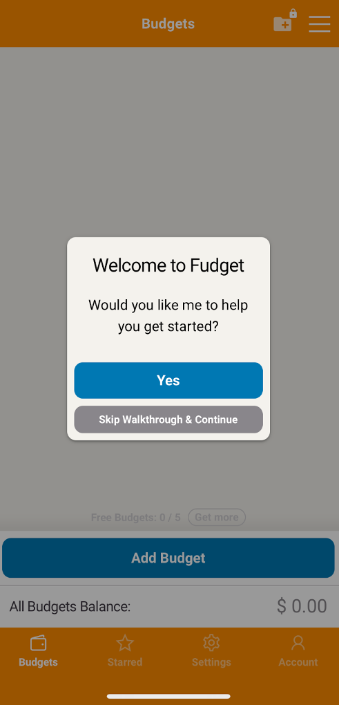 Fudget home screen