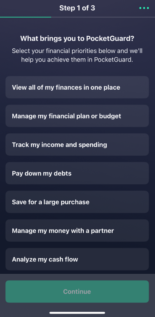 Pocket Guard user interface