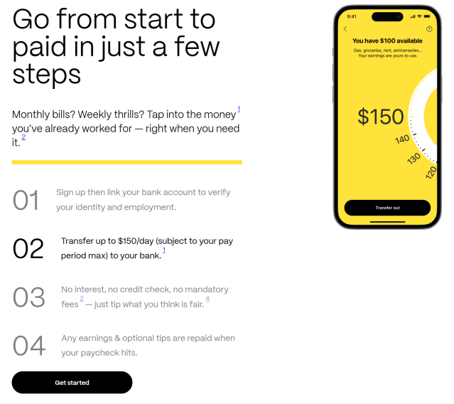 Screenshot of Earnin app
