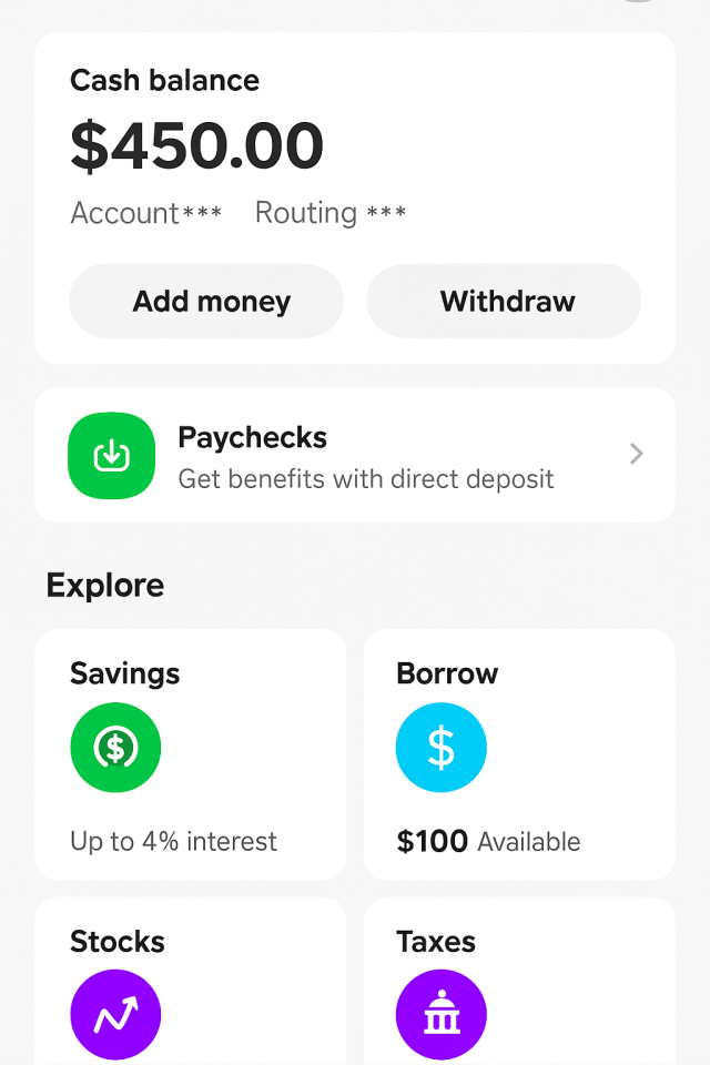 Example of Cash App showing Borrow option