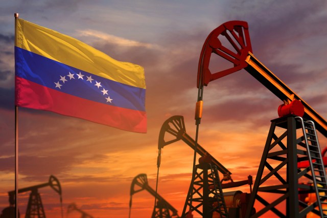 Venezuelan flag with oil wells